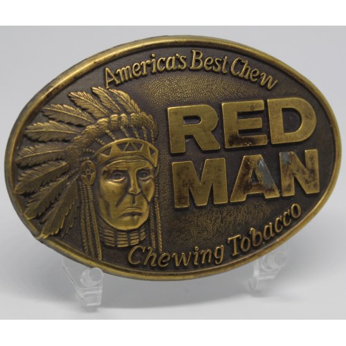 Vintage Red Man Chewing Tobacco Brass Belt Buckle 1988 PINKERTON  TOBACCO=CHIEF