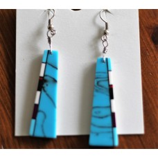 Native American Mosaic Inlayed Slab Turquoise Style Earrings.