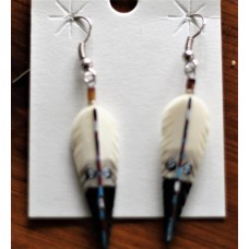 Native American Style Bone Feather White Black Earrings