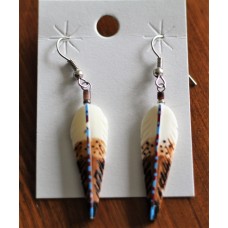 Native American Style  Bone Feather White Brown Earrings.