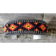 Handcrafted Southwest Style Beaded Cuff Bracelet Yellow/Orange/Black.¾"