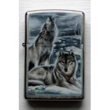 Mazzi Snow Wolves Zippo Lighter 28002 Brushed Chrome